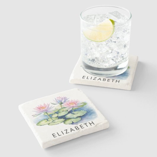 かわいらしパーソナライズされた誕生月花名前をカスタムする ストーンコースター (横)