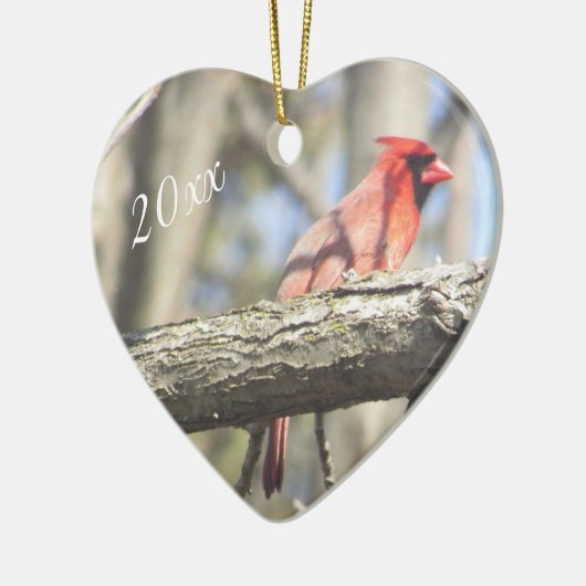 かわいらしパーソナライズされた(鳥)ショウジョウコウカンチョウ写真ハートオーナメント セラミックオーナメント (左)