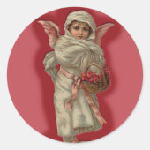 かわいらしビクトリアン籠付き天使の子供 ラウンドシール (正面)