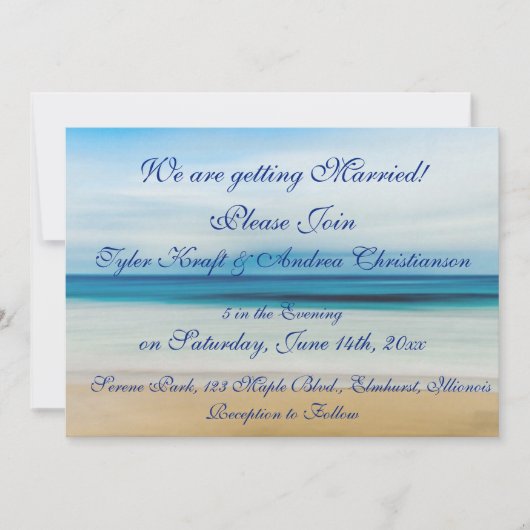 かわいらしビーチ海波場面結婚式招待状 招待状 (正面)