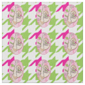 かわいらしピンクとグリーン千鳥格子の ファブリック (クローズアップ)