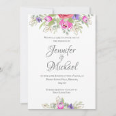 かわいらしピンクと薄紫の水色のチューリップフローラ 招待状 (正面)