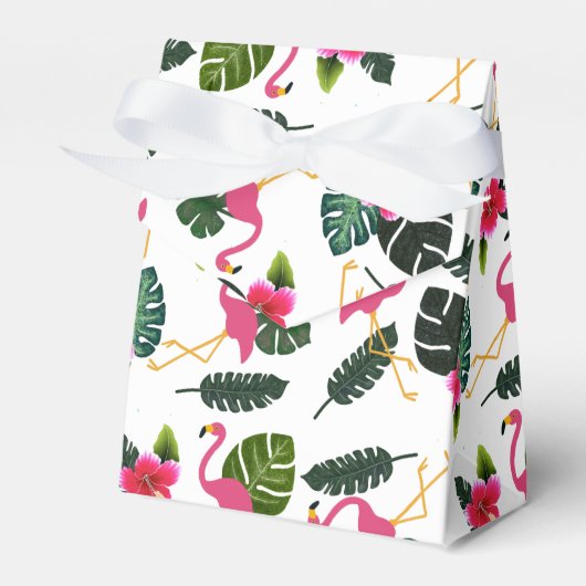 かわいらしピンクのフラミンゴと花 フェイバーボックス (正面サイド)