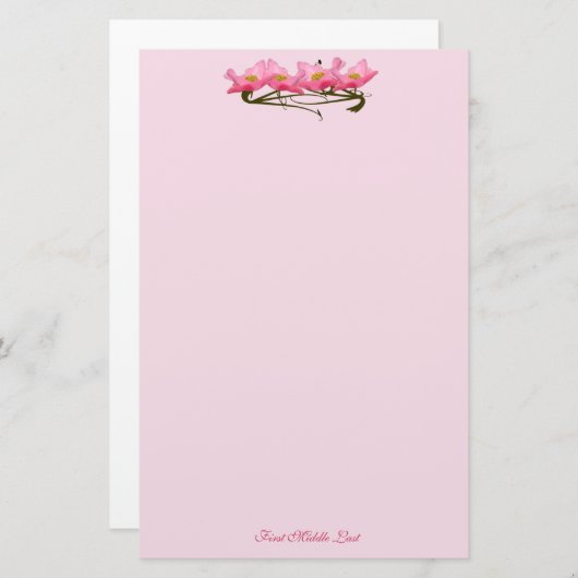 かわいらしピンクのポピー縁どフの写真カスタム 便箋 (正面/裏面)