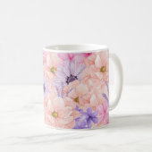 かわいらしピンクの水モノグラムの色の花 コーヒーマグカップ (正面右)