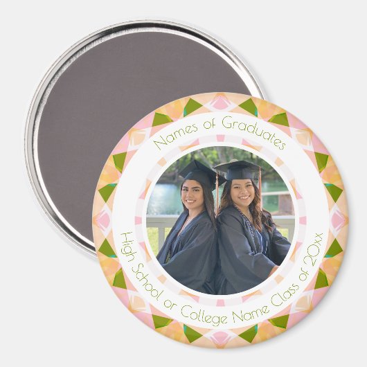 かわいらしピンクの緑の最高の友達の卒業祝い マグネット (正面/裏面)