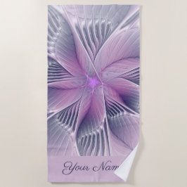 かわいらしピンクの花モダン抽象芸術のフラクタル名 ビーチタオル