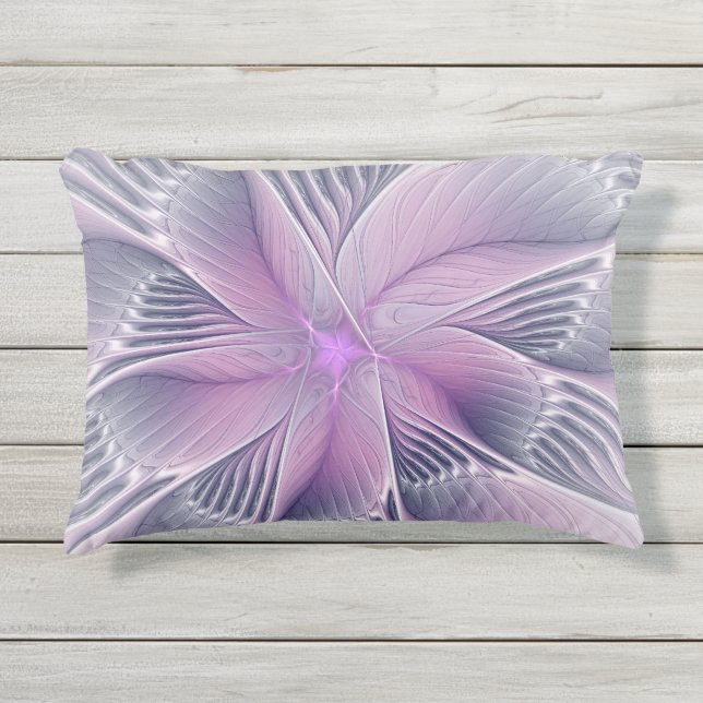 かわいらしピンクの花モダン抽象芸術 アウトドアクッション (正面)