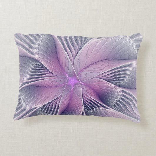 かわいらしピンクの花モダン抽象芸術 アクセントクッション (裏面)