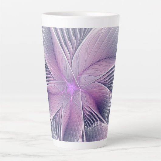 かわいらしピンクの花モダン抽象芸術 カフェラテマグ (正面)