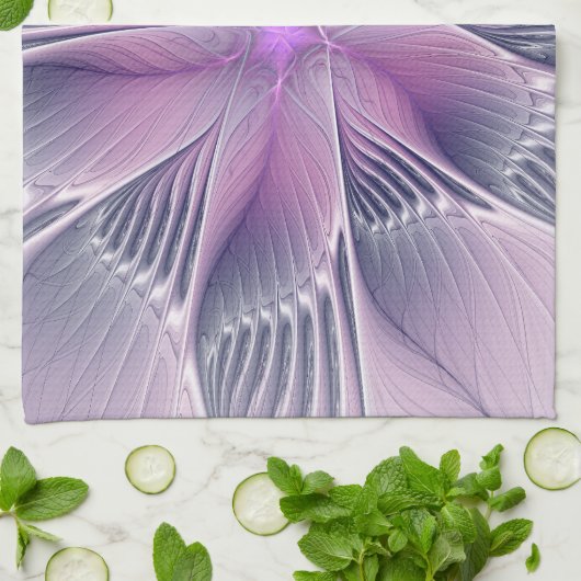 かわいらしピンクの花モダン抽象芸術 キッチンタオル (折り畳み)