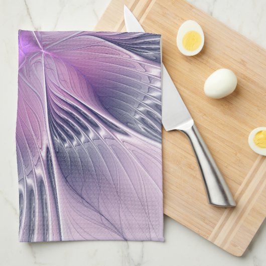 かわいらしピンクの花モダン抽象芸術 キッチンタオル (四つ折り)