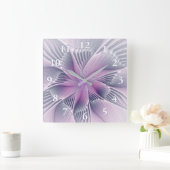 かわいらしピンクの花モダン抽象芸術 スクエア壁時計 (ホーム)