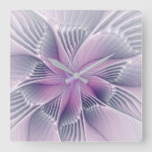 かわいらしピンクの花モダン抽象芸術 スクエア壁時計 (正面)