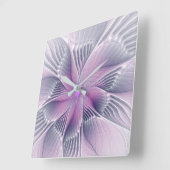 かわいらしピンクの花モダン抽象芸術 スクエア壁時計 (傾斜)