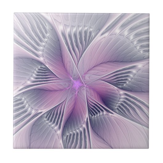 かわいらしピンクの花モダン抽象芸術 タイル (正面)