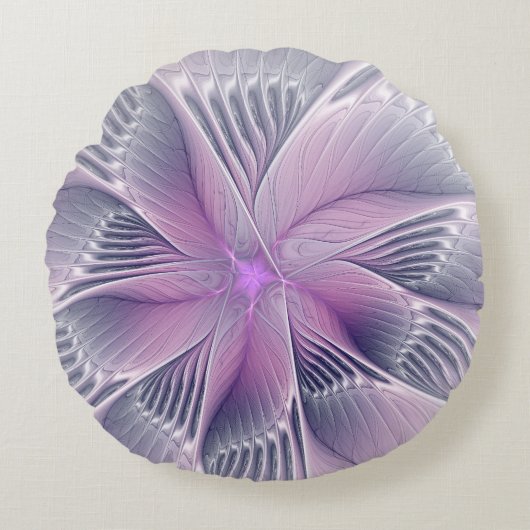 かわいらしピンクの花モダン抽象芸術 ラウンドクッション (正面)