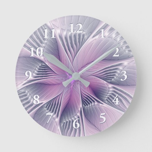 かわいらしピンクの花モダン抽象芸術 ラウンド壁時計 (正面)