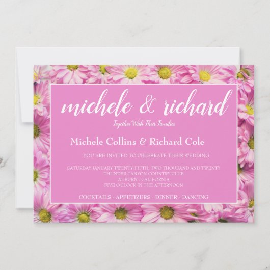 かわいらしピンクの花結婚で 招待状 (正面)