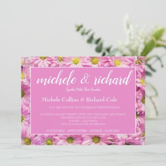 かわいらしピンクの花結婚で 招待状 (スタンド正面)