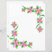 かわいらしピンクの花縁どのスクラップブック紙 (正面/裏面)