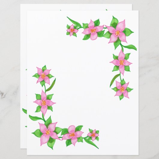 かわいらしピンクの花縁どのスクラップブック紙 (正面/裏面)