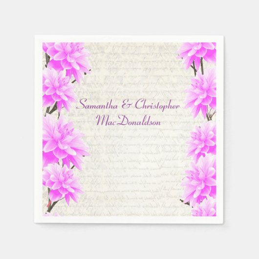かわいらしピンクのmave薄紫フローラ国の結婚式 スタンダードカクテルナプキン (正面)