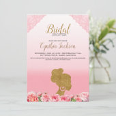 かわいらしピンクアフリカンアメリカンブライドブライダルシャワー 招待状 (スタンド正面)