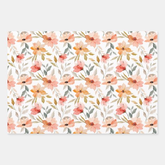 かわいらしピンクアンドピーチウォーターフローラ ラッピングペーパーシート (正面3)