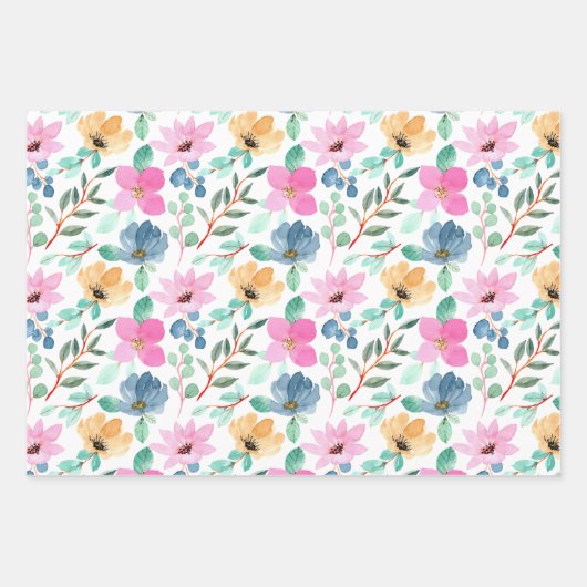 かわいらしピンクアンドピーチウォーターフローラ ラッピングペーパーシート (正面)