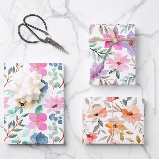 かわいらしピンクアンドピーチウォーターフローラ ラッピングペーパーシート (正面)