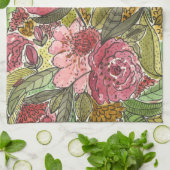 かわいらしピンクウォーターフローラ春ガーデン キッチンタオル (折り畳み)