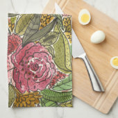 かわいらしピンクウォーターフローラ春ガーデン キッチンタオル (四つ折り)