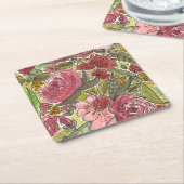 かわいらしピンクウォーターフローラ春ガーデン スクエアペーパーコースター (アングル)