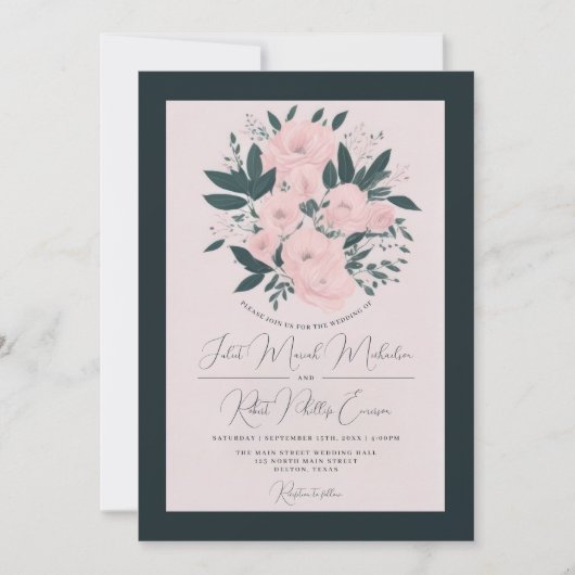 かわいらしピンクエメラルドバラプー結婚ニー 招待状 (正面)