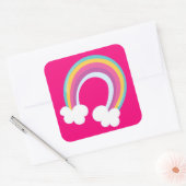 かわいらしピンクカラフルレインボー スクエアシール (封筒)