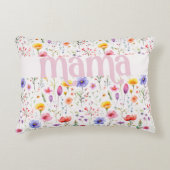 かわいらしピンクカラフルワイルドフラワーパターンママ アクセントクッション (正面)