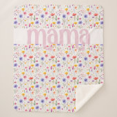 かわいらしピンクカラフルワイルドフラワーパターンママ シェルパブランケット (正面)