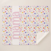 かわいらしピンクカラフルワイルドフラワーパターンママ シェルパブランケット (正面(横))