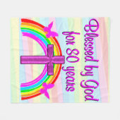 かわいらしピンククロス80番目の誕生日フリースブランケット フリースブランケット (正面(横))