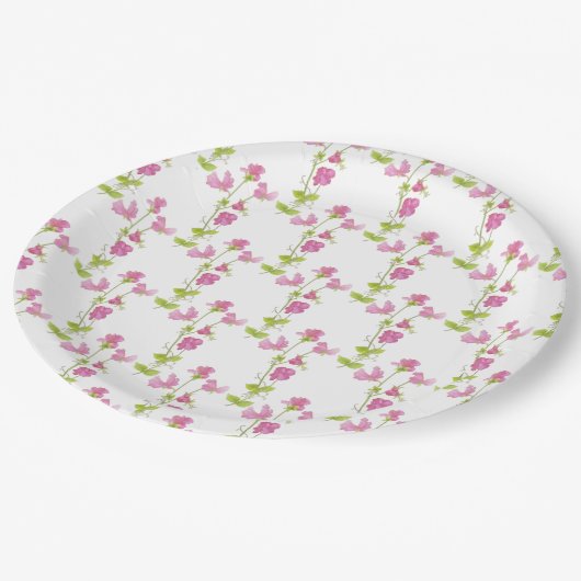 かわいらしピンクスイートピーフラワーアート ペーパープレート (アングル)