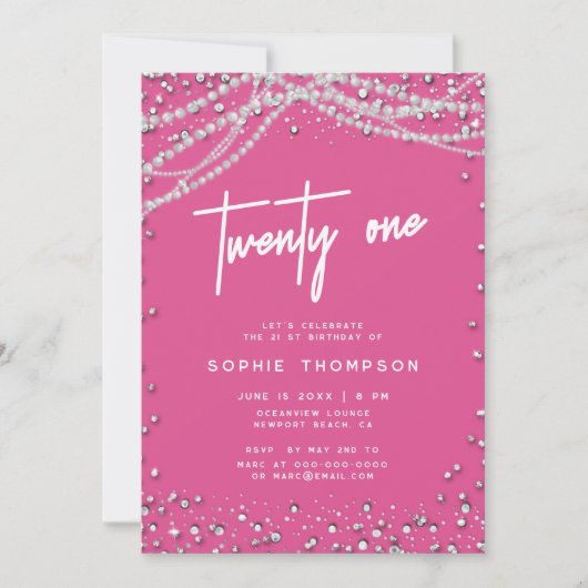 かわいらしピンクダイヤエレガントズパール21歳 招待状 (正面)
