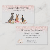 かわいらしピンクドッグ座る日気にグルーミング 名刺 (正面/裏面)