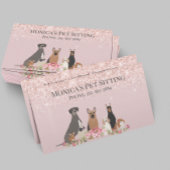 かわいらしピンクドッグ座る日気にグルーミング 名刺