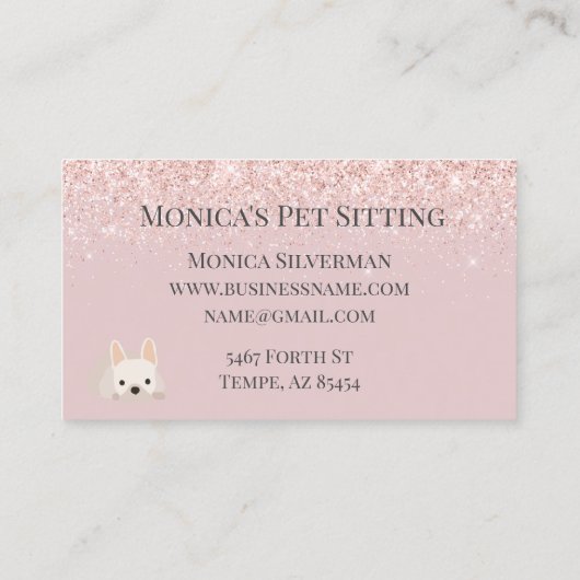 かわいらしピンクドッグ座る日気にグルーミング 名刺 (裏面)