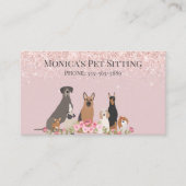 かわいらしピンクドッグ座る日気にグルーミング 名刺 (正面)