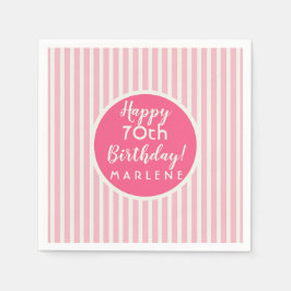 かわいらしピンクパストライプステル70誕生日 スタンダードカクテルナプキン