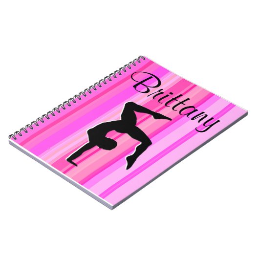 かわいらしピンクパーソナライズされた体操ジャーナル ノートブック (左側)