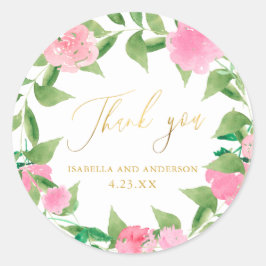 かわいらしピンクフローラフェイク結婚金ゴールドありがとう ラウンドシール