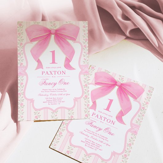 かわいらしピンクボウファンシーワンラブシャック1歳 招待状